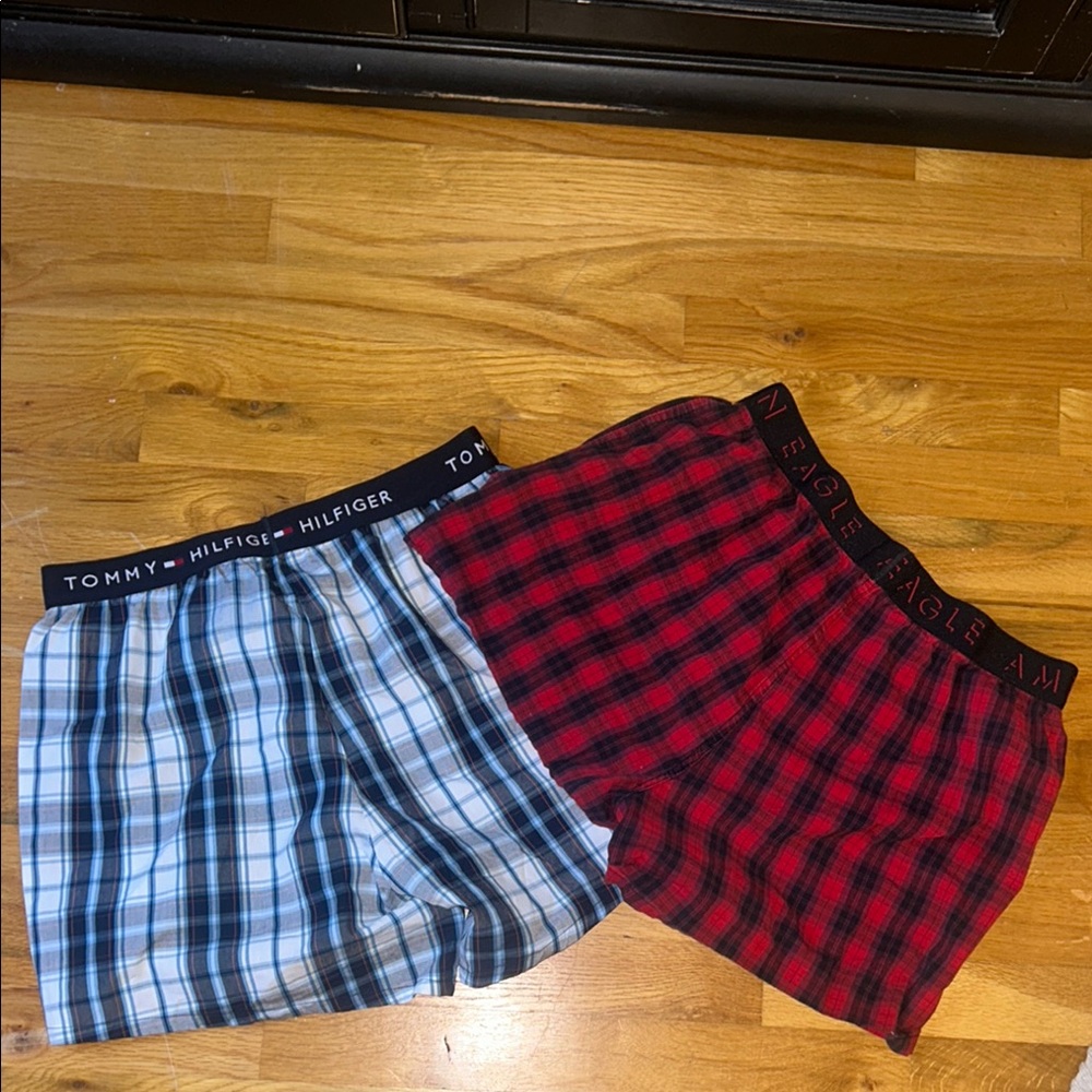 Tommy Hilfiger and American Eagle Boxer Shorts- Plaid and Red